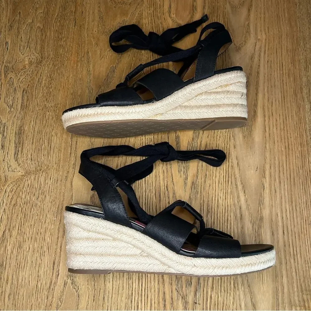 Patricia Nash Riva Wedge Espadrille Black Lace Up Ankle Wrap Sandals Women’s 10